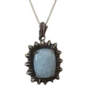 Sterling Silver 925 Moonstone Pendant Necklace Chain  with Sunburst Frame